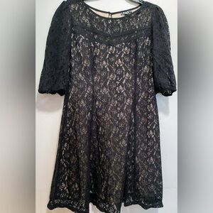 Sequin Hearts Black Lace 3/4 Length Sleeve Dress size L